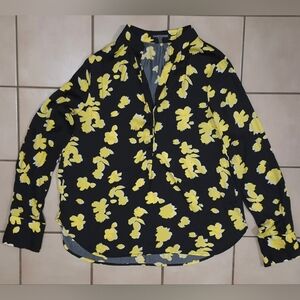David Lerner New York Floral Snap-Front Blouse – Black & Yellow (S)